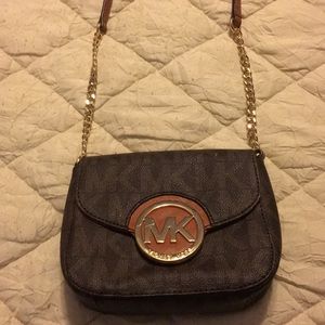 Michael Kors small brown and gold crossbody